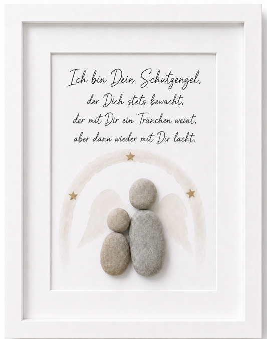 Handgemachtes Steinbild mit dem Spruch Ich bin dein Schutzengel – Geschenk zur Kommunion und Taufe
