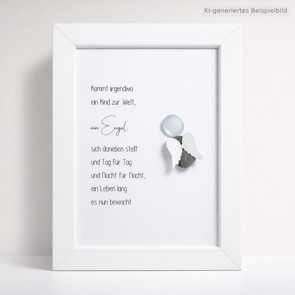 Handgemachtes Steinbild mit dem Spruch Kommt irgendwo ein Kind zur Welt – Geschenk zur Geburt und Taufe