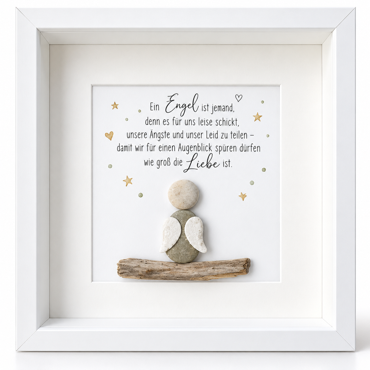 Handgemachtes Steinbild mit dem Spruch Ein Engel ist jemand – Geschenk zur Kommunion und Trostgeschenk