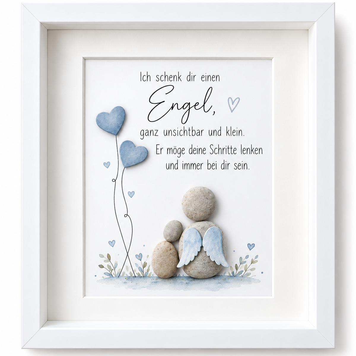 Handgemachtes Steinbild mit dem Spruch Ich schenk dir einen Engel – Trost- und Schutzengel-Geschenk