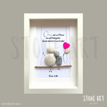 Handgemachtes Steinbild mit Spruch ‚Omas sind wie Mamas – nur mit Puderzucker‘ – personalisierbar Unikat Natursteine