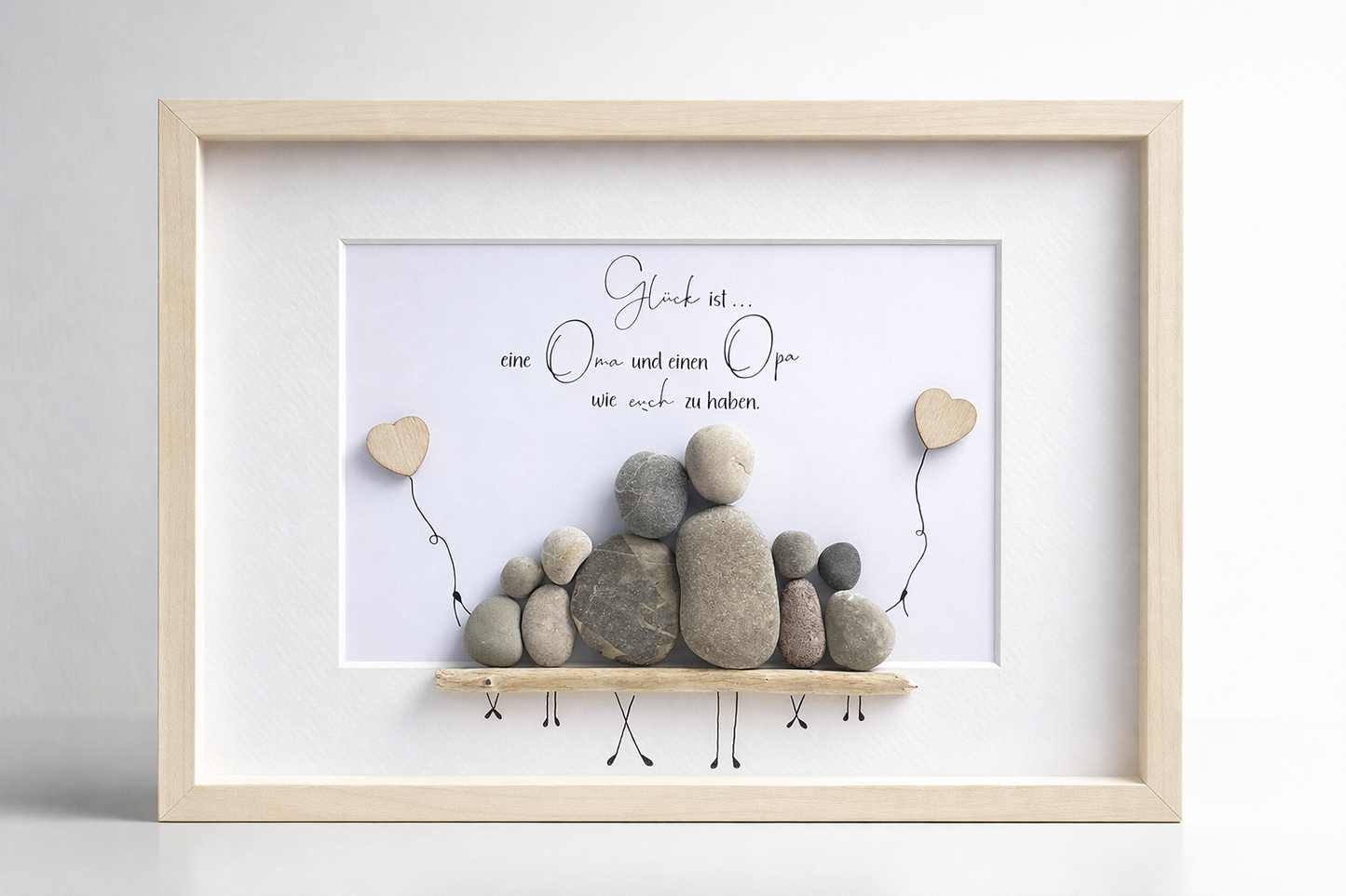 Kieselsteinbild Glück ist euch zu haben, handgemachtes Steinbild