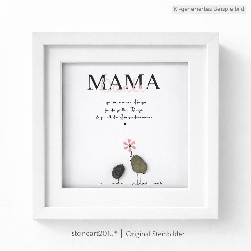 Kieselsteinbild Danke Mama für die kleinen Dinge, handgemachtes Steinbild