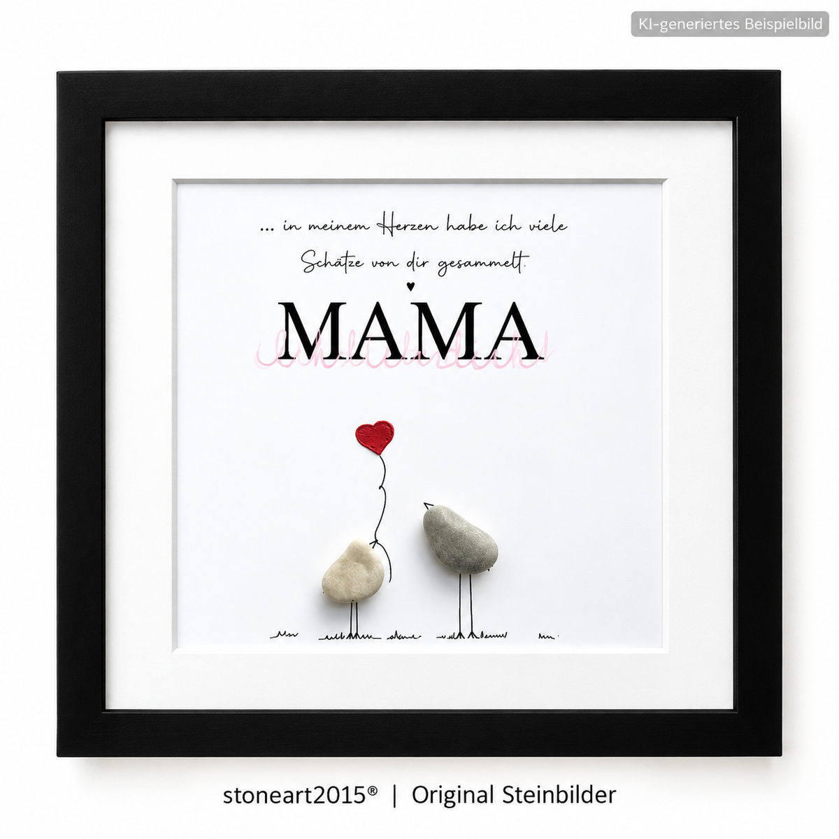Kieselsteinbild Mama ich liebe dich, handgemachtes Steinbild