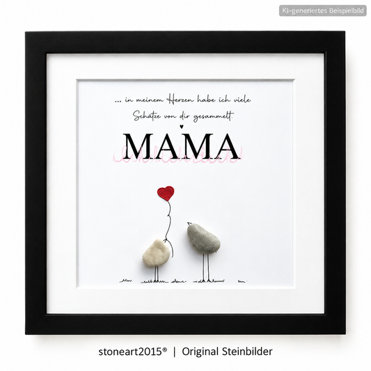 Kieselsteinbild Mama ich liebe dich, handgemachtes Steinbild