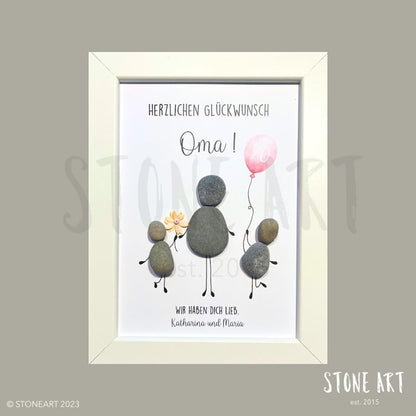 Handgemachtes Steinbild mit dem Spruch „Herzlichen Glückwunsch, Oma“ – liebevolles Geschenk für Großmütter zum Geburtstag oder einfach so.