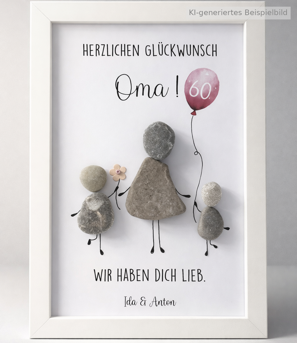 Kieselsteinbild Herzlichen Glückwunsch Oma, handgemachtes Steinbild