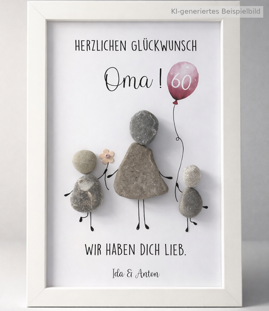 Kieselsteinbild Herzlichen Glückwunsch Oma, handgemachtes Steinbild