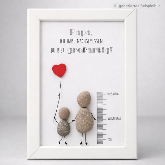 Kieselsteinbild Papa ich hab nachgemessen, handgemachtes Steinbild