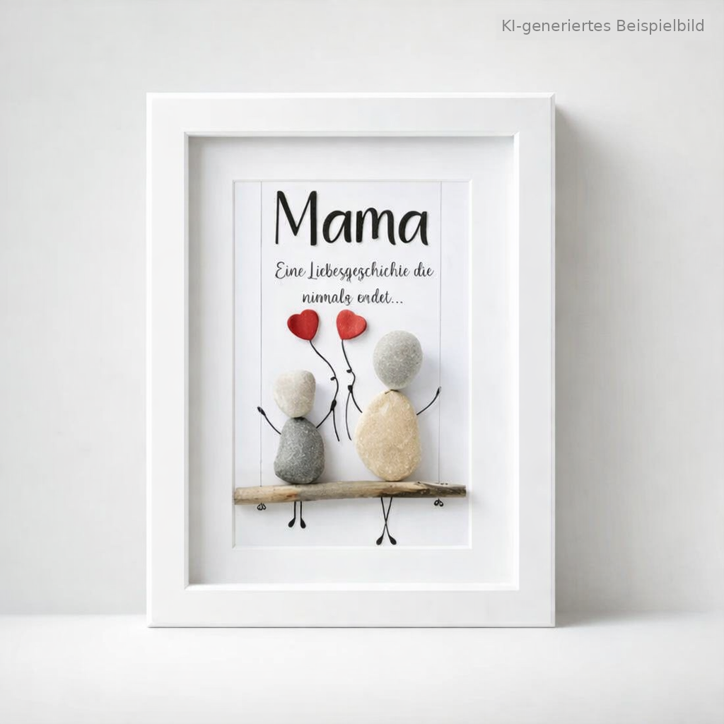 Kieselsteinbild Mama eine Liebesgeschichte die niemals endet, handgemachtes Steinbild