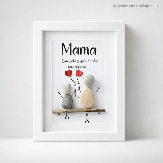 Kieselsteinbild Mama eine Liebesgeschichte die niemals endet, handgemachtes Steinbild