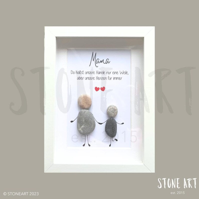Handgemachtes Steinbild für Mama mit Spruch „Du hältst unsere Hände nur eine Weile“ – Geschenk Muttertag & Geburtstag