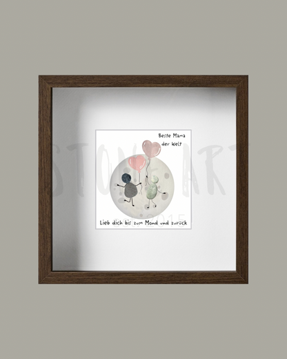 Handgefertigtes Steinbild mit der Aufschrift „Beste Mama der Welt – Lieb dich bis zum Mond und zurück“, perfektes Geschenk für Mama