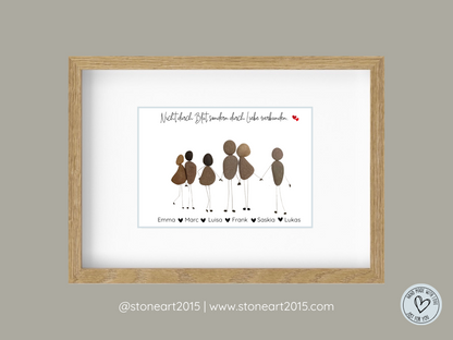 Handgemachtes Steinbild für Patchworkfamilien – Geschenk zum Einzug oder als Zeichen für Familienvielfalt. Text "Nicht durch Blut sondern durch Liebe verbunden" personalisierbar