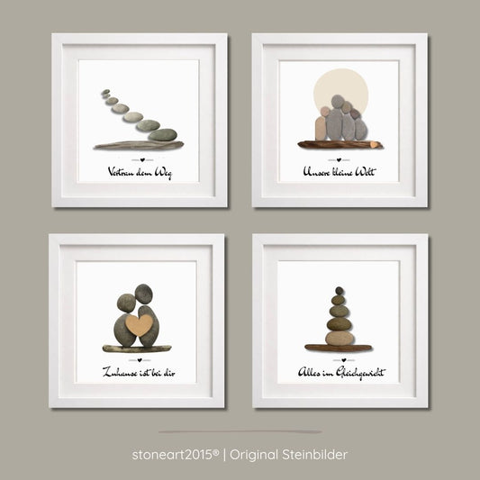 Handgemachte Steinbilder im Set mit Familie, Liebe, Balance und Lebensweg aus Natursteinen