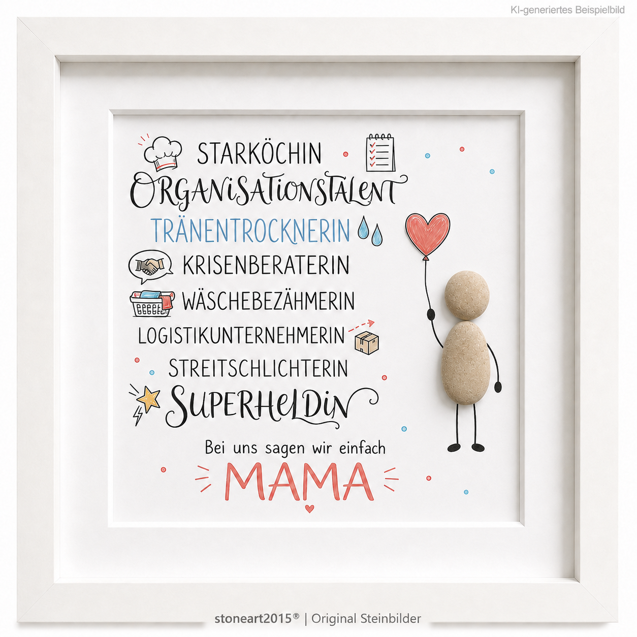 Kieselsteinbild Starköchin Organisationstalent bei uns sagen wir einfach Mama, Geschenk für Mama, handgemachtes Steinbild