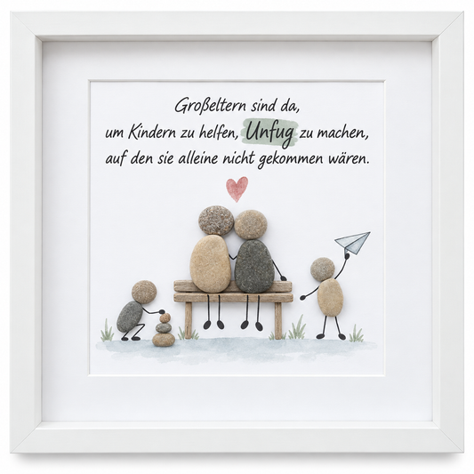 Kieselsteinbild Großeltern sind da, um Kindern zu helfen, Unfug zu machen – Geschenk für Oma und Opa, handgemachtes Steinbild