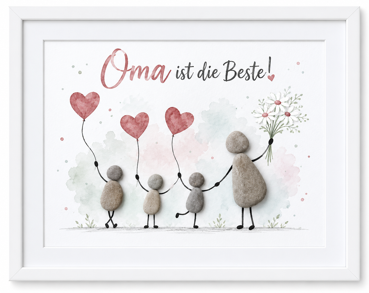 Kieselsteinbild Oma ist die Beste – Geschenk für die Oma, handgemachtes Steinbild