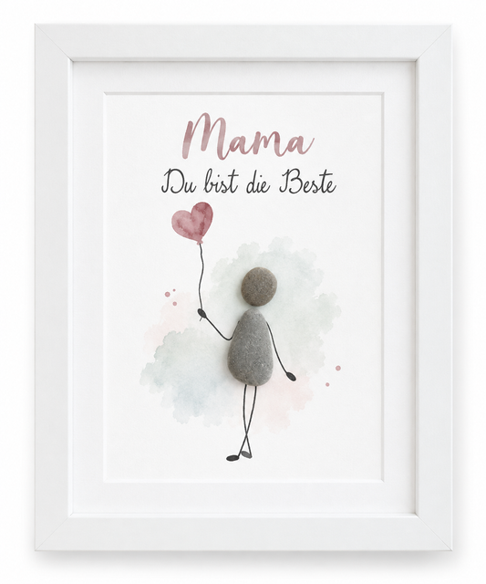 Kieselsteinbild Mama, Du bist die Beste – Geschenk für Mama, handgemachtes Steinbild