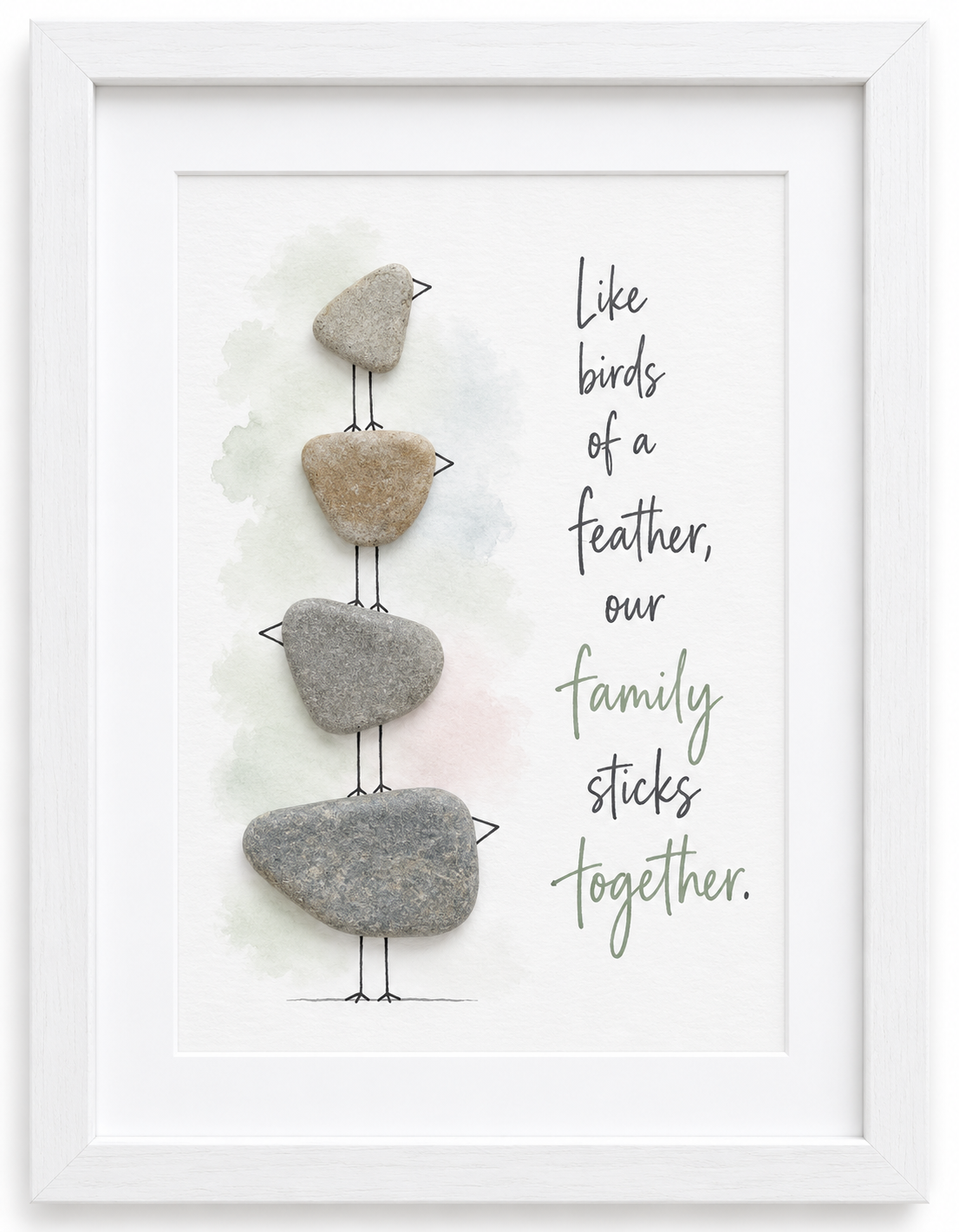 Kieselsteinbild Like birds of a feather, our family sticks together – Geschenk für die Familie, handgemachtes Steinbild