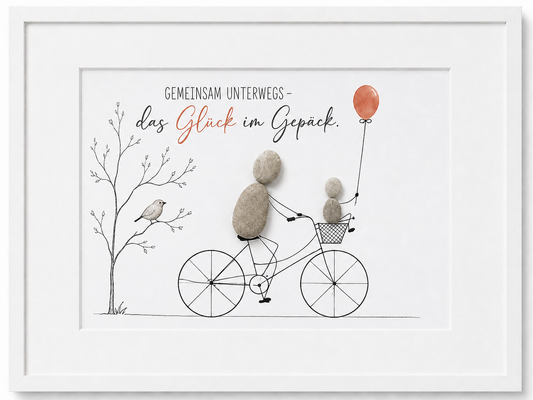 Kieselsteinbild Gemeinsam unterwegs, das Glück im Gepäck – Geschenk für die Familie, handgemachtes Steinbild