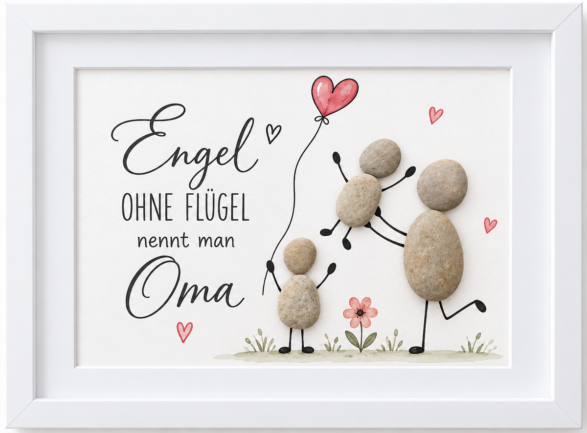 Kieselsteinbild Engel ohne Flügel nennt man Oma – Geschenk für die Oma, handgemachtes Steinbild