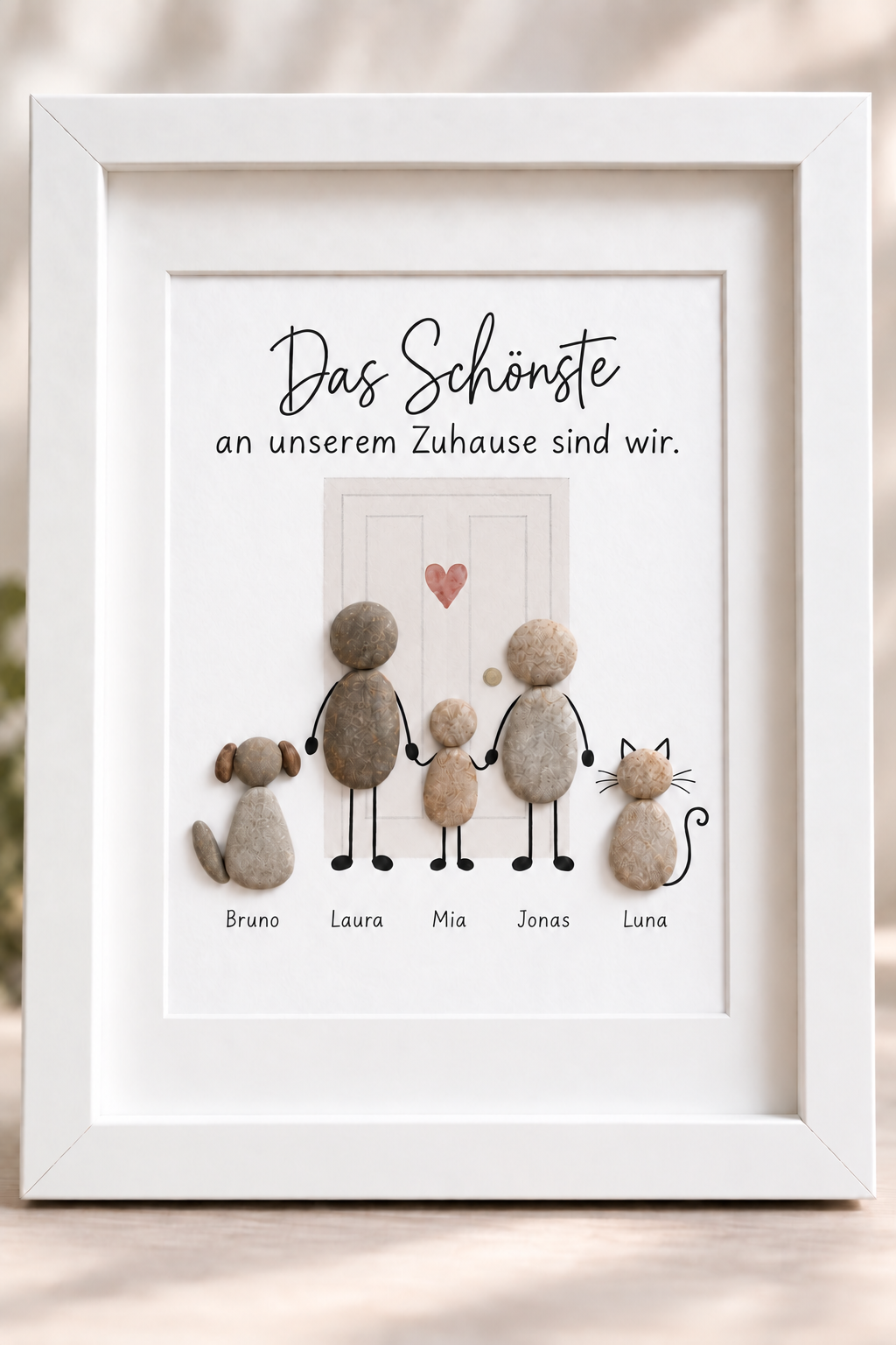 Kieselsteinbild Das Schönste an unserem Zuhause sind wir – Geschenk für die Familie, handgemachtes Steinbild
