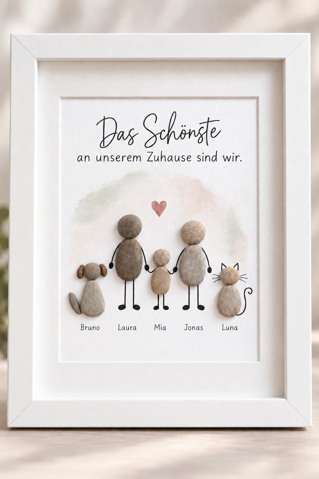 Kieselsteinbild Das Schönste an unserem Zuhause sind wir – Geschenk für die Familie, handgemachtes Steinbild