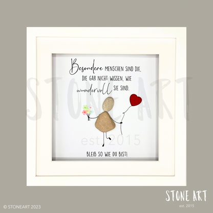 Handgemachtes Steinbild mit Spruch für besondere Menschen.