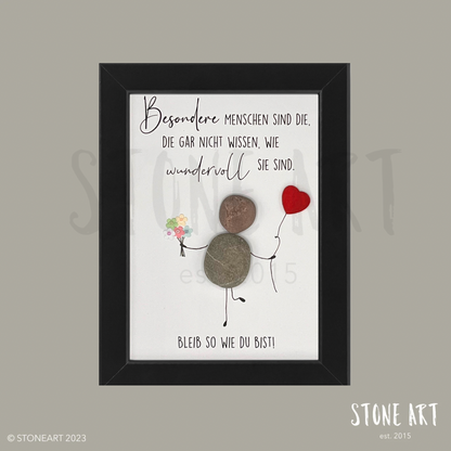 Handgemachtes Steinbild mit Spruch für besondere Menschen.