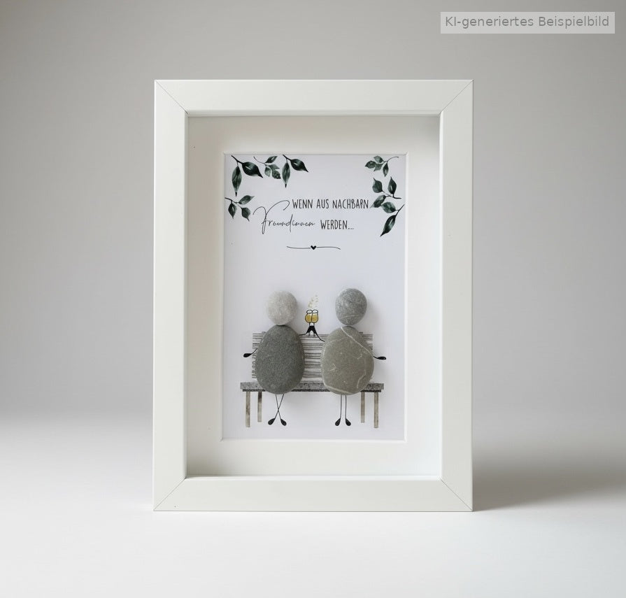 Kieselsteinbild Wenn aus Nachbarinnen Freundinnen werden, Geschenk für Nachbarn, handgemachtes Steinbild