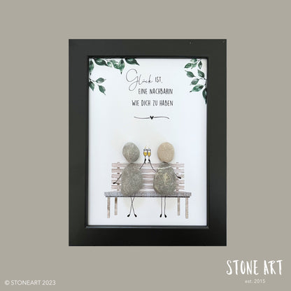 Handgemachtes Steinbild mit Spruch – Geschenk und Dankeschön für die beste Nachbarin