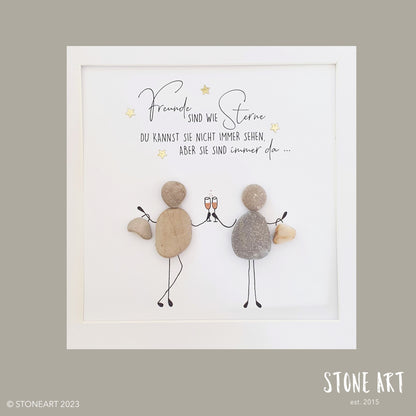 Handgemachtes Steinbild mit dem Spruch „Freunde sind wie Sterne – du kannst sie nicht immer sehen, aber sie sind immer da“ – liebevolles Geschenk für Freund:innen.