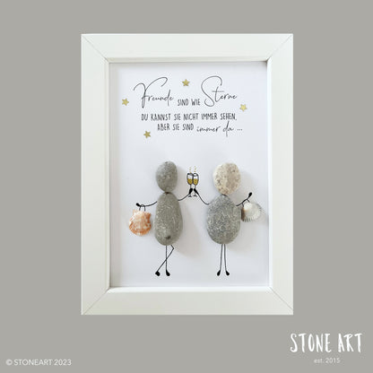 Handgemachtes Steinbild mit dem Spruch „Freunde sind wie Sterne – du kannst sie nicht immer sehen, aber sie sind immer da“ – liebevolles Geschenk für Freund:innen.