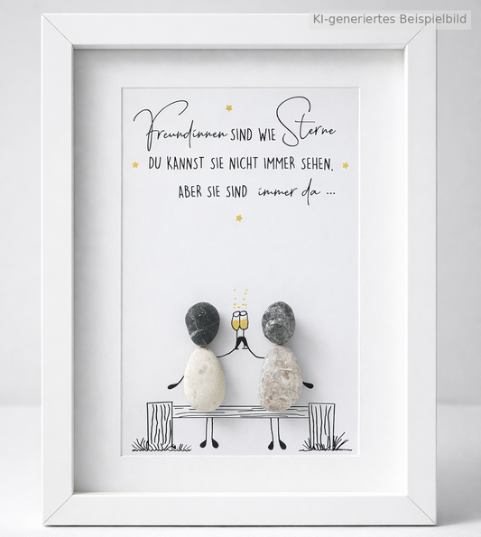 Handgemachtes Steinbild Freunde sind wie Sterne – Freundschaftsgeschenk aus echten Kieselsteinen