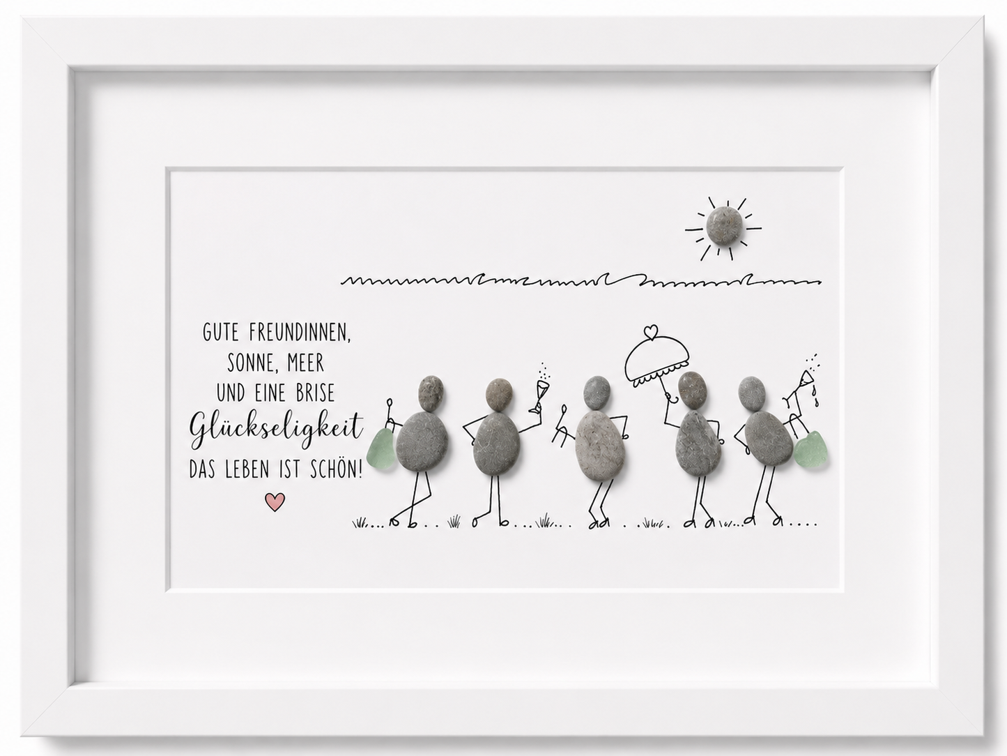 Kieselsteinbild Gute Freundinnen Sonne Meer, Freundschaftsgeschenk, handgemachtes Steinbild