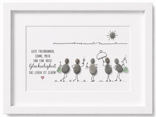 Kieselsteinbild Gute Freundinnen Sonne Meer, Freundschaftsgeschenk, handgemachtes Steinbild