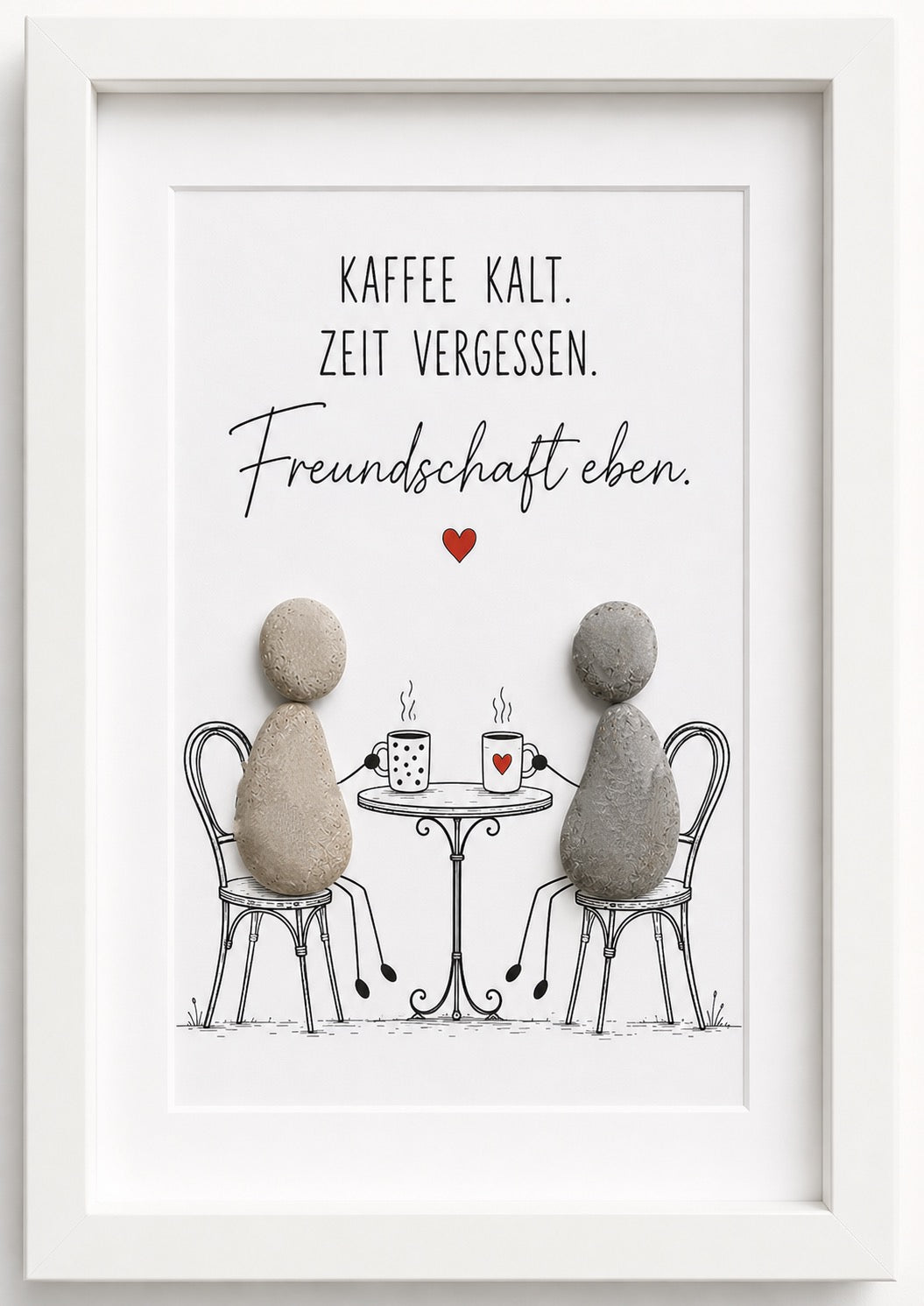 Kieselsteinbild Kaffee kalt Zeit vergessen Freundschaft eben, Freundschaftsgeschenk, handgemachtes Steinbild