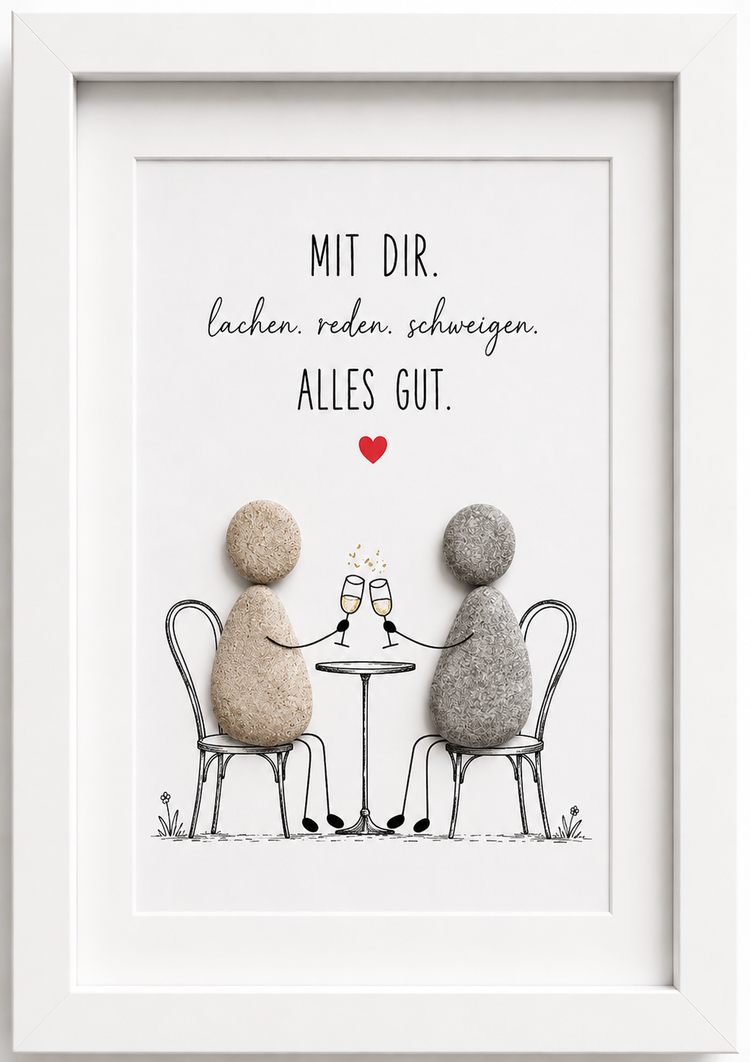Kieselsteinbild Mit dir lachen reden schweigen alles gut, Freundschaftsgeschenk, handgemachtes Steinbild
