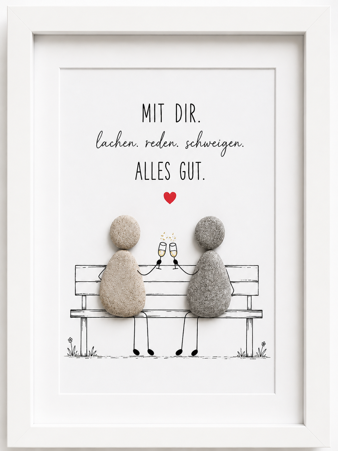 Kieselsteinbild Mit dir lachen reden schweigen alles gut, Freundschaftsgeschenk, handgemachtes Steinbild