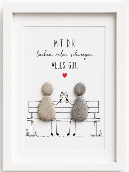 Kieselsteinbild Mit dir lachen reden schweigen alles gut, Freundschaftsgeschenk, handgemachtes Steinbild