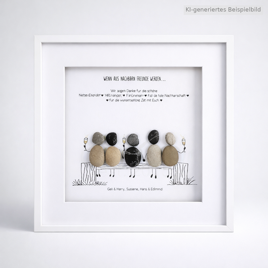 Kieselsteinbild Wenn aus Nachbarn Freunde werden, Geschenk für Nachbarn, handgemachtes Steinbild