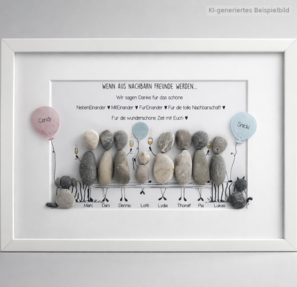 Kieselsteinbild Wenn aus Nachbarn Freunde werden, Geschenk für Nachbarn, handgemachtes Steinbild