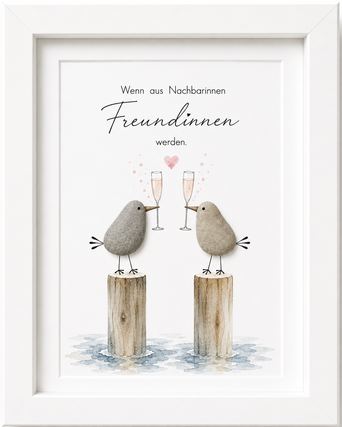 Kieselsteinbild Wenn aus Nachbarinnen Freundinnen werden – Geschenk für die Nachbarin, handgemachtes Steinbild