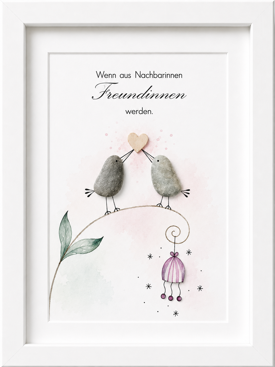 Kieselsteinbild Wenn aus Nachbarinnen Freundinnen werden – Geschenk für die Nachbarin, handgemachtes Steinbild