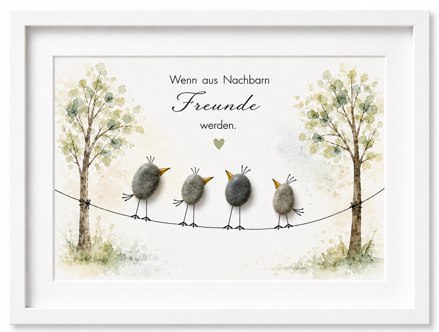 Kieselsteinbild Wenn aus Nachbarn Freunde werden – Geschenk für die Nachbarn, handgemachtes Steinbild