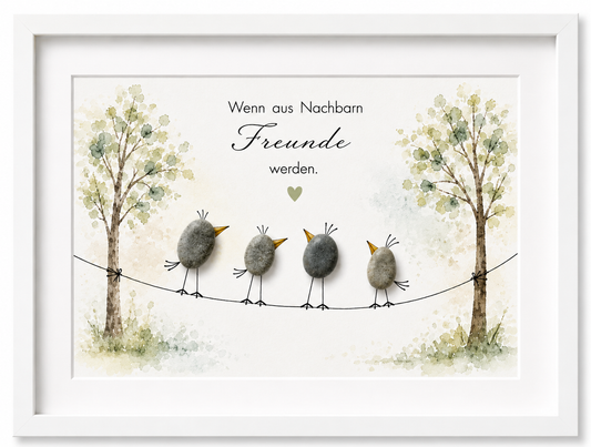 Kieselsteinbild Wenn aus Nachbarn Freunde werden – Geschenk für die Nachbarn, handgemachtes Steinbild