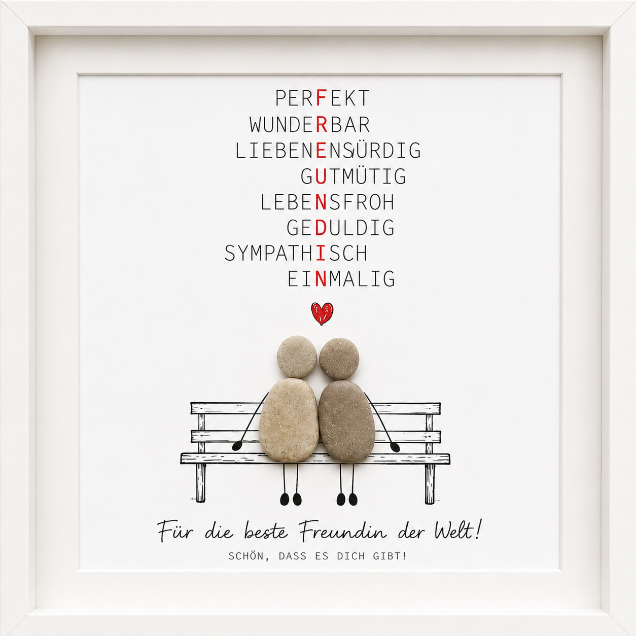 Kieselsteinbild Für die beste Freundin der Welt – Freundschaftsgeschenk, handgemachtes Steinbild