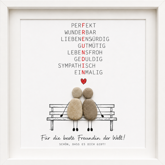 Kieselsteinbild Für die beste Freundin der Welt – Freundschaftsgeschenk, handgemachtes Steinbild