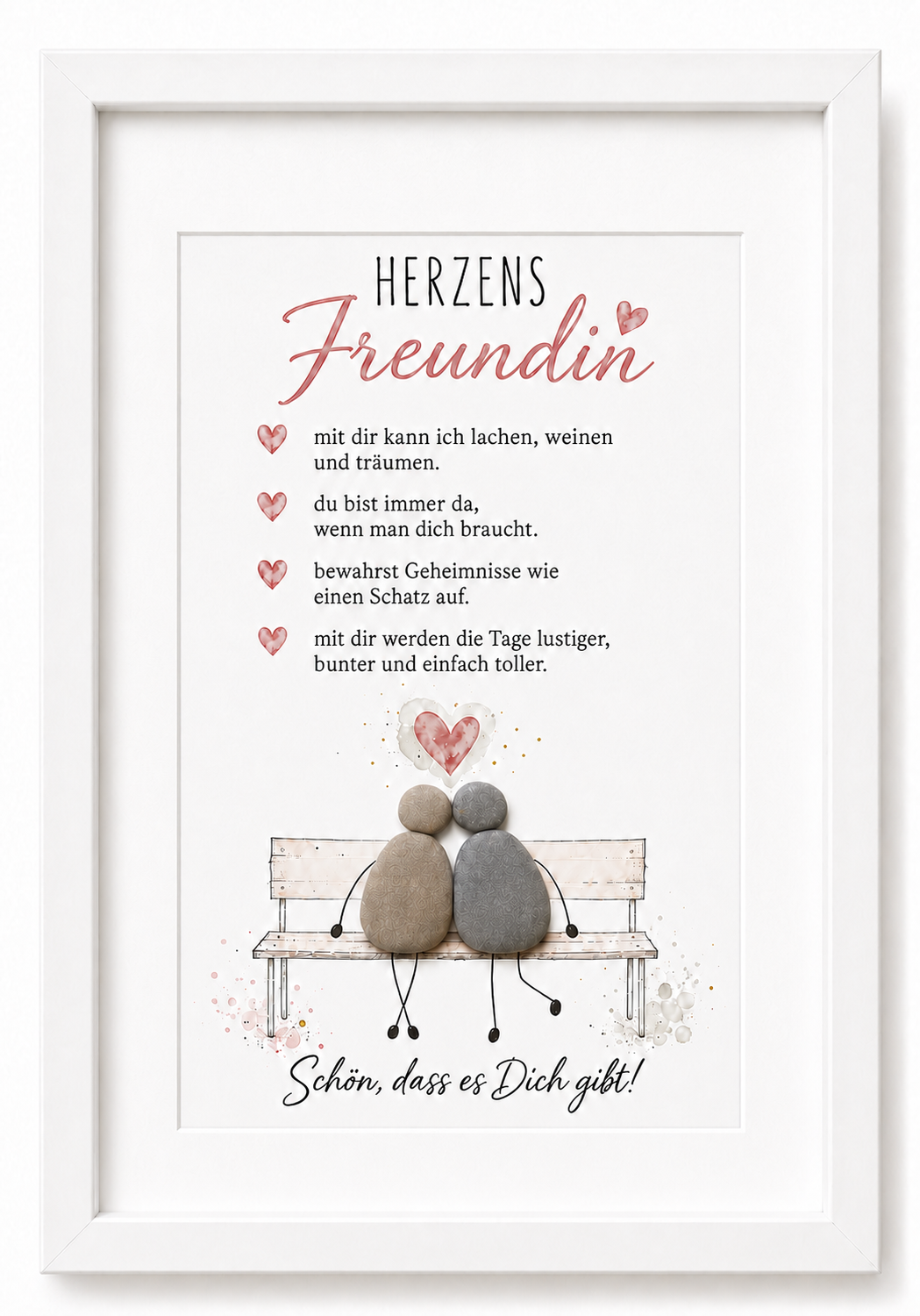 Kieselsteinbild Herzensfreundin – Schon dass es Dich gibt, Geschenk für die beste Freundin, handgemachtes Steinbild